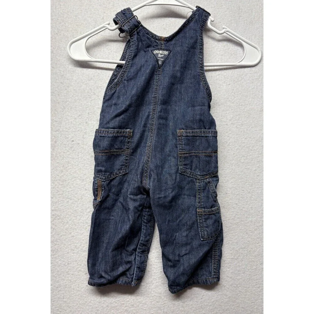 Oshkosh B’Gosh Vestbak Flannel Lined Buffalo Plaid Jean Denim Overalls 12 Months